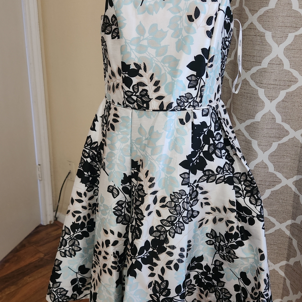 eShakti Black White, And Tiffany Blue Floral Dress